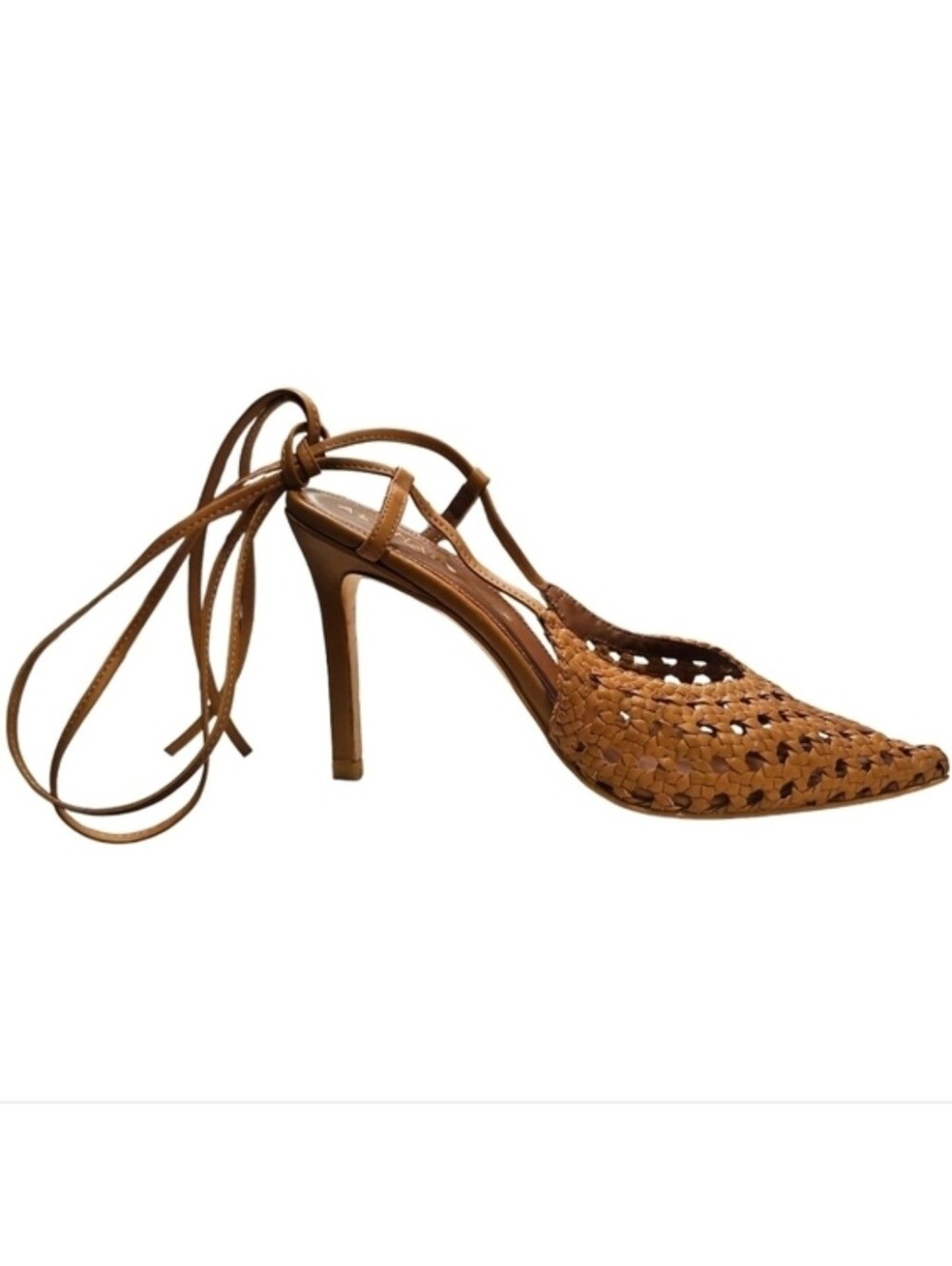 ALOHAS | Sandstorm Pointed Toe Leather Wrap Heels in Camel in Size EU 41 / US 11